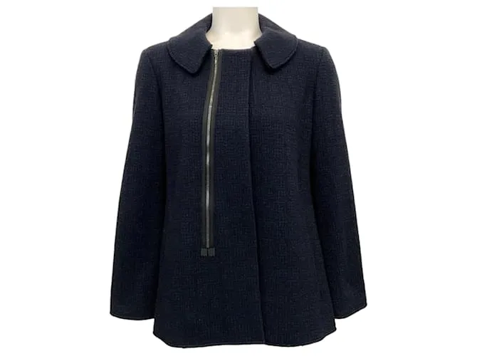 Giacca in lana a quadri blu navy Marni con dettagli con zip