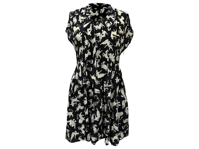 Abito in seta nera con stampa zodiacale di Saint Laurent