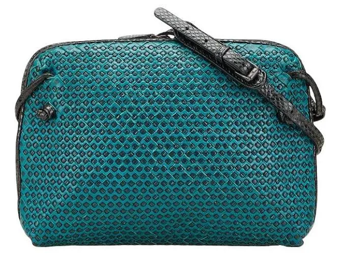 Borsa a spalla in pelle di pitone Intrecciato di Bottega Veneta Verde