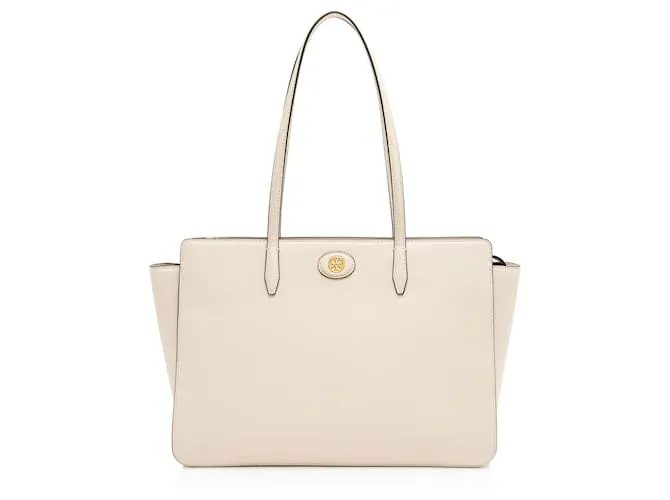 Borsa Tote Robinson in pelle Tory Burch Marrone Beige