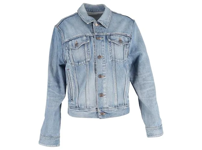 Edge Céline Giacca Bottonata Celine in Denim di Cotone Blu Blu chiaro