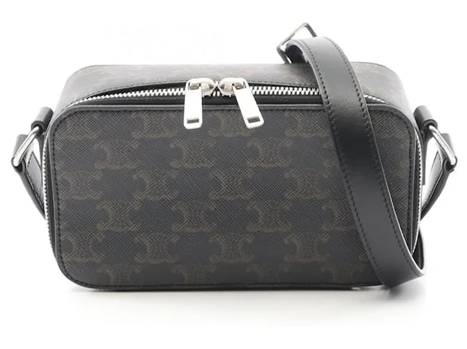 Céline Borsa a spalla in pelle con tela rivestita in PVC Celine Triomphe Nero