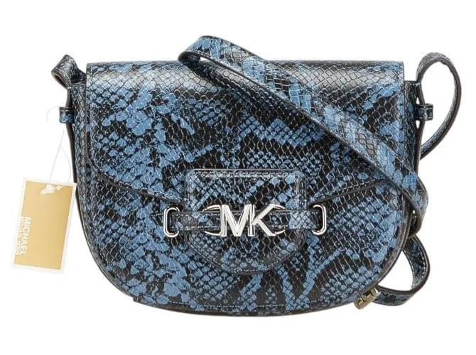 Borsa a spalla in pelle con logo MK in rilievo in pitone di Michael Kors Blu