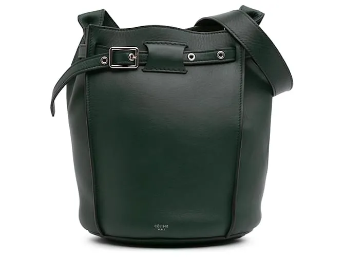 Big Bag Céline Borsa a secchiello incrociata in pelle verde Celine Verde scuro