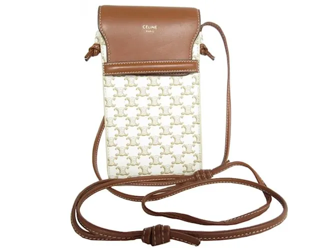 Céline Custodia per smartphone Celine con tracolla Marrone Bianco sporco