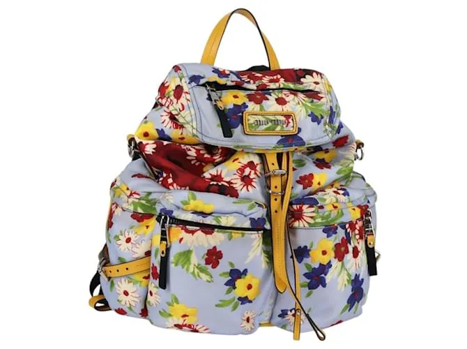 Zaino Miu Miu in tela azzurro chiaro argento autentico 119229M Blu chiaro