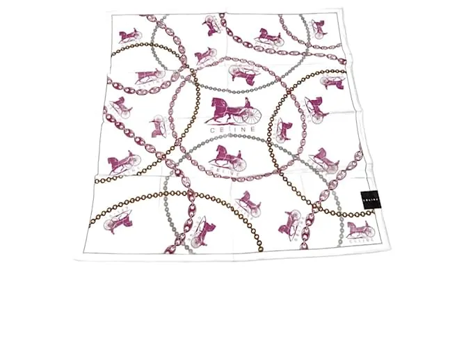 Céline Sciarpa vintage Celine Paris cavallo bianca rosa