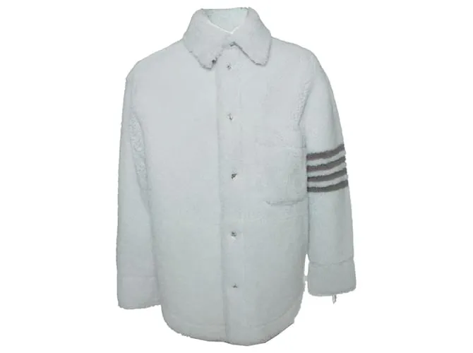 Giacca in shearling a strisce 4 bar di Thom Browne Bianco