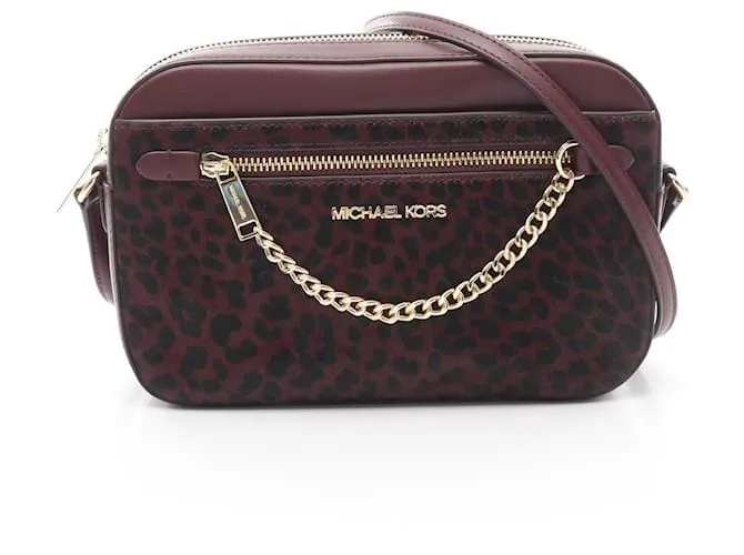 Borsa a tracolla grande in pelle Michael Kors Jet Set Marrone