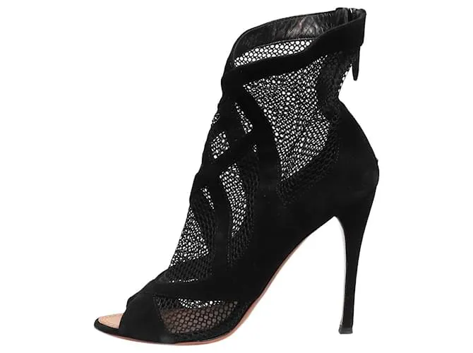Alaïa Stivaletti in mesh scamosciato nero con punta aperta - taglia EU 40