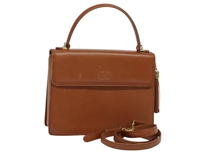 Borsa a mano VALENTINO in pelle 2 vie marrone oro Auth BA2171 D'oro