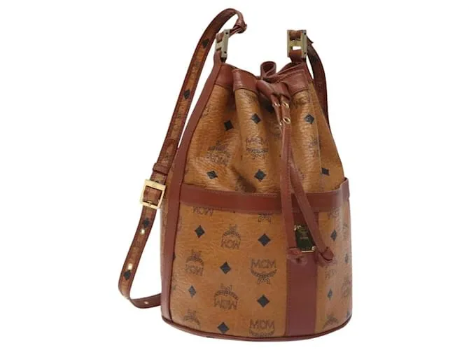 Borsa a spalla MCM Logogram Vicetos in pelle PVC marrone oro Auth BA3084 D'oro