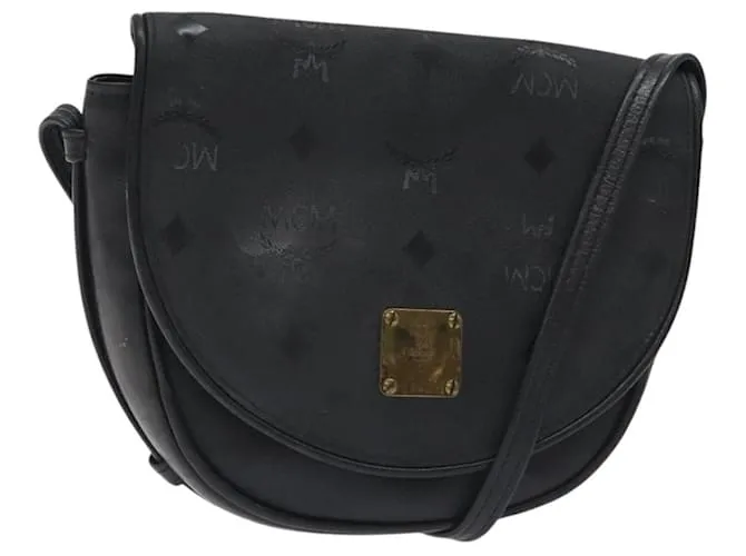 Borsa a spalla MCM Vicetos Logogram PVC Nero Oro Auth bs26670 D'oro