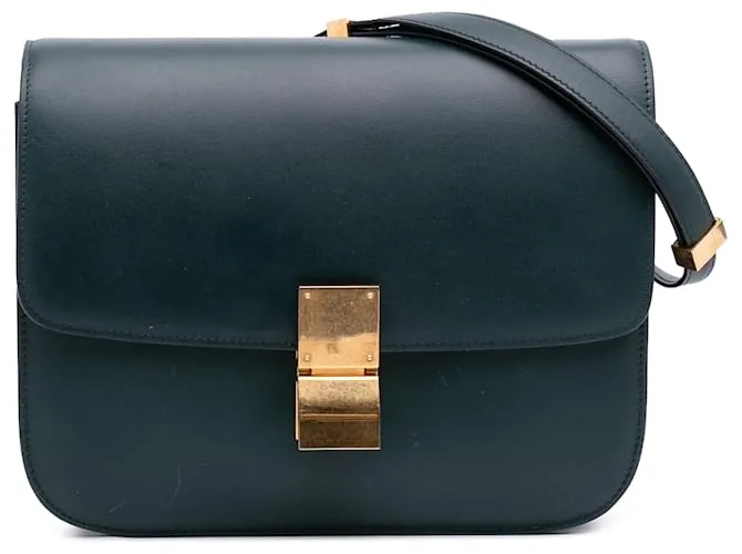 Classic Box Céline Celine Verde Medio Pelle di Vitello Scatola Classica Verde scuro