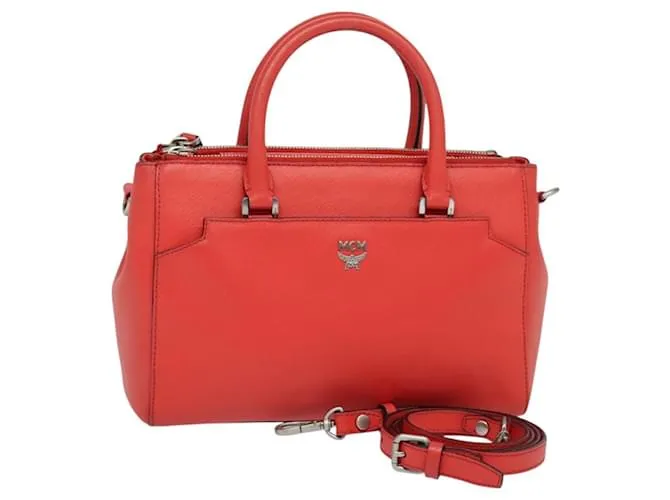Borsa MCM in pelle 2 vie rossa argento autentica 129397 Rosso