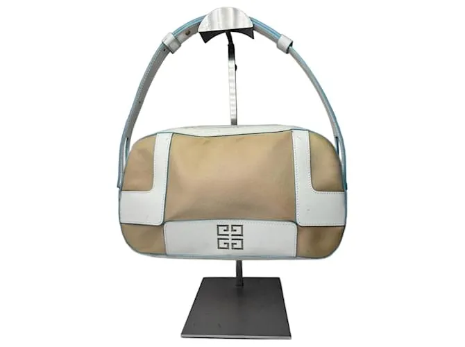 Borsa vintage Givenchy 4G in pelle e cotone blu bianco beige