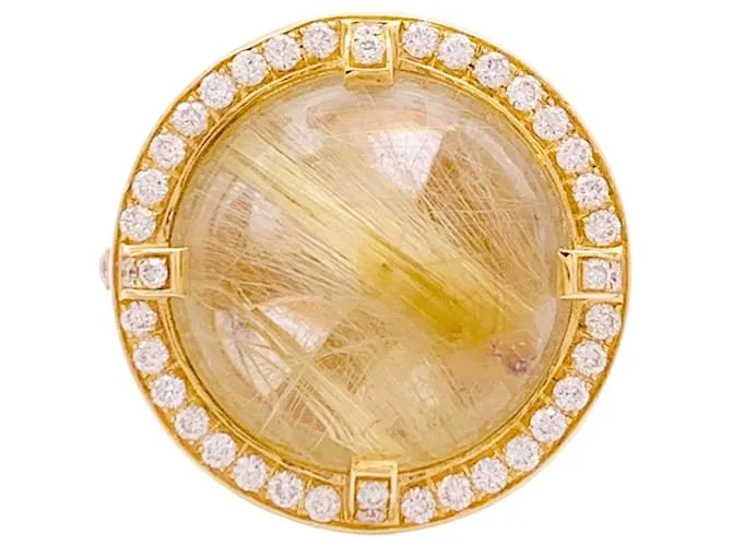 Anello CHAUMET, "Prendimi se mi ami", "Galet", oro giallo, diamanti, quarzo rutilato.