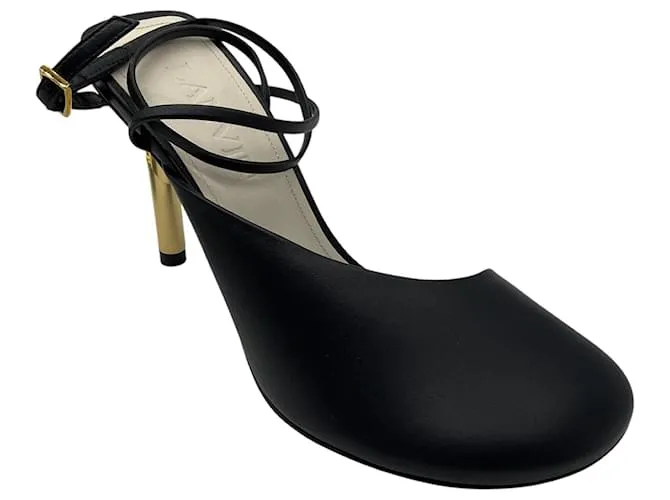 Décolleté in pelle nera con paillettes 95mm di Lanvin Nero