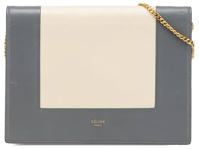 Céline Portafoglio in pelle grigia Celine con catena Marrone