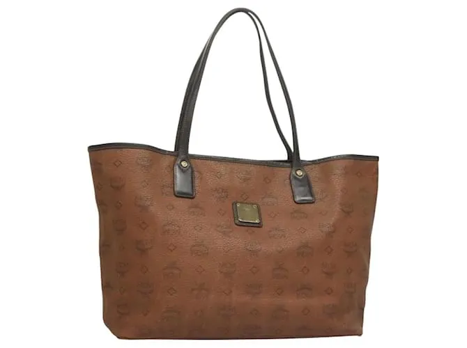 Borsa tote in PVC pelle Vicetos MCM Logogram marrone oro Auth 129111 D'oro