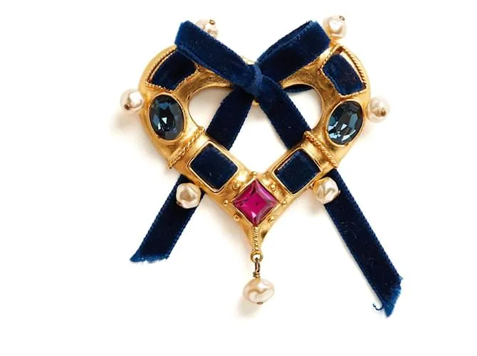 Spilla Cuore Christian Lacroix 1995s Pietre e perle eleganti Maxi Spilla Cuore D'oro