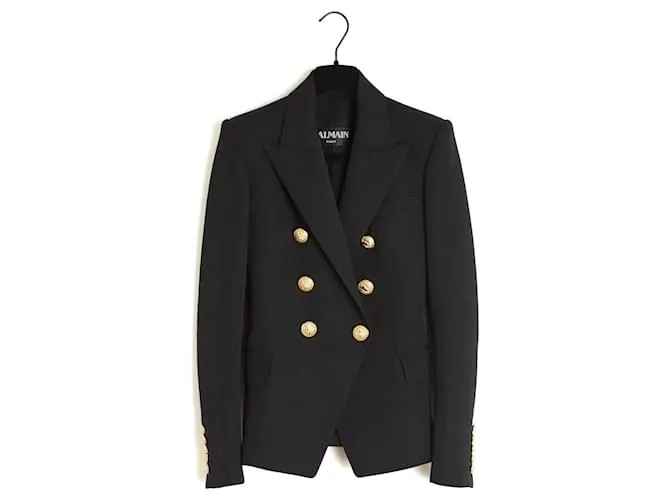 Blazer Nero Balmain FR34 Giacca Iconica in Lana Doppiopetto UK6 U4