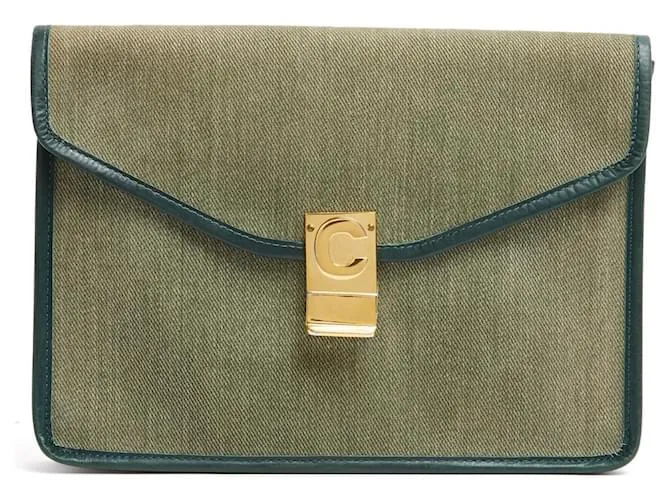 Céline Clutch Busta 1985s Pelle Denim Verde Diamante Clutch Celine