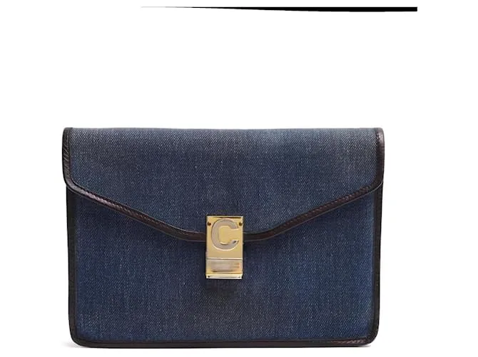 Céline Clutch Busta 1985s Pelle Denim Blu Marino Diamante Clutch Celine Blu navy