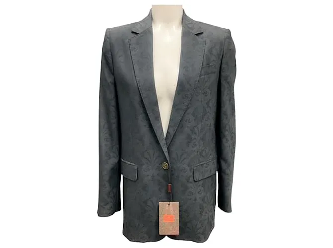Blazer in lana jacquard grigio scuro Etro 2024
