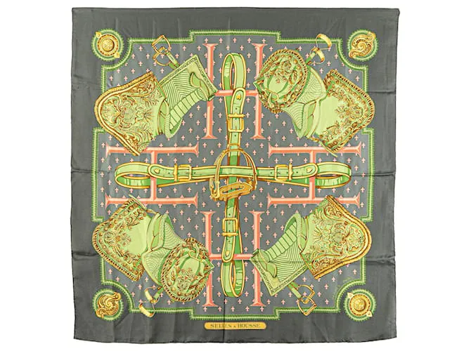Foulard in seta Hermès Green Selles A Housse Verde