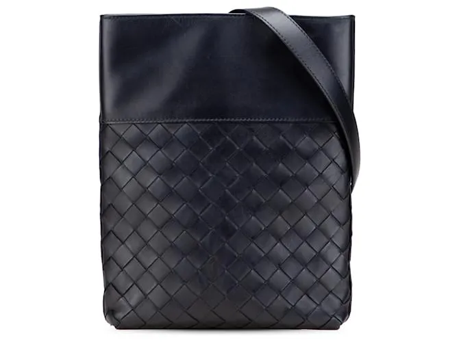 Borsa a tracolla in nappa nera Intrecciato di Bottega Veneta Nero