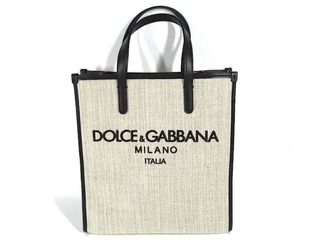 Borsa a spalla in tela e pelle Dolce & Gabbana Marrone Beige