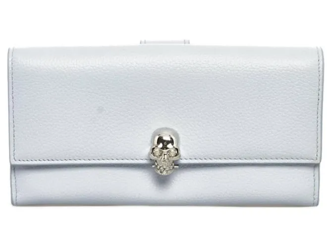 Portafoglio lungo in pelle blu chiaro con teschio Alexander McQueen