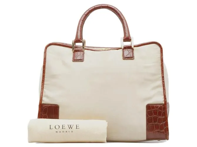 Borsa a mano Loewe Amazona in pelle con stampa coccodrillo Marrone Beige