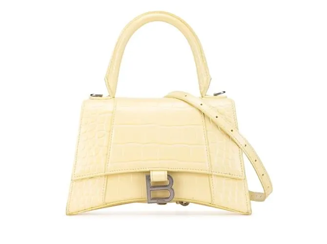 Everyday Borsa Balenciaga B Logo Hourglass in pelle di coccodrillo stampata D'oro Giallo