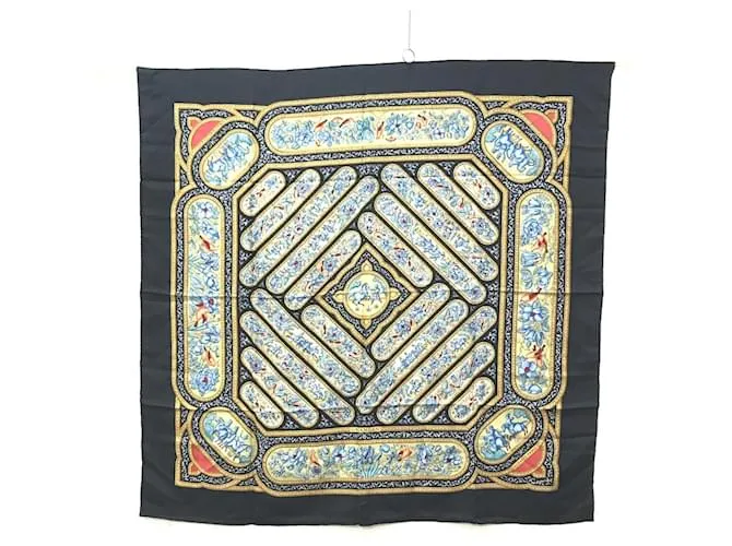 Hermès Foulard in seta Quadrato 90 Hermes Qalamdan Nero