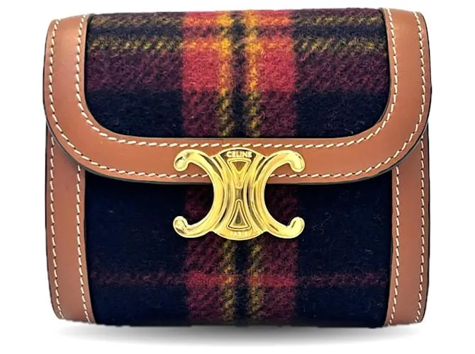 Céline Piccola wallet a flap Celine Triomphe Tartan Check Rosso