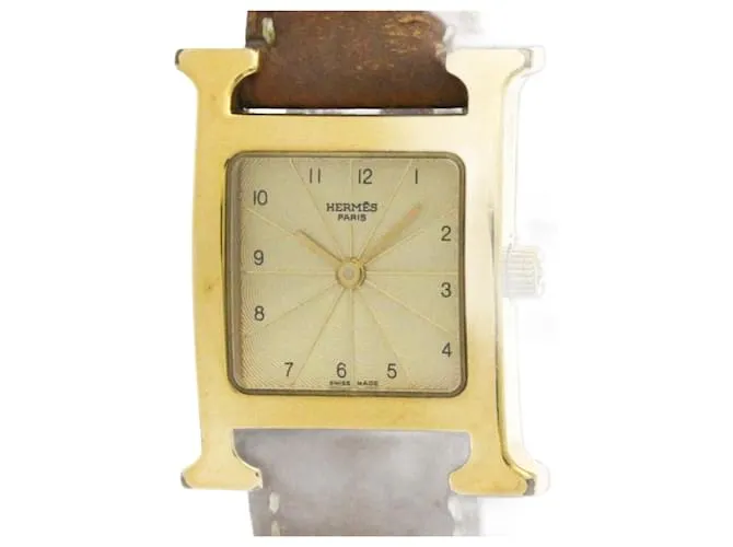Hermès Orologio da donna in pelle placcato oro Hermes Heure H al quarzo