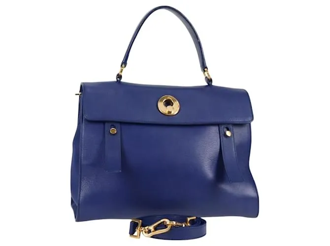 SAINT LAURENT Borsa a Spalla Pelle 2way Blu Oro 313456 Auth 127908V D'oro