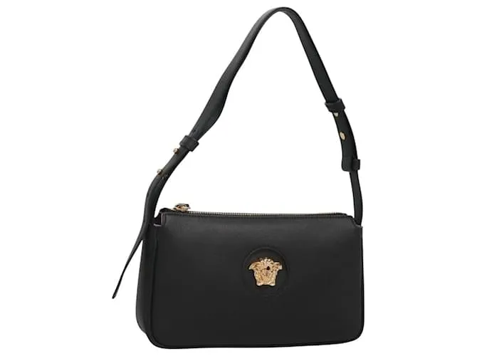 Borsa a spalla in pelle nera e oro Auth 130271 VERSACE Nero D'oro