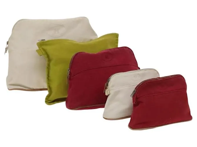 Hermès Pochette HERMES Canvas 5Set Bianco Rosso Verde Auth ti3194