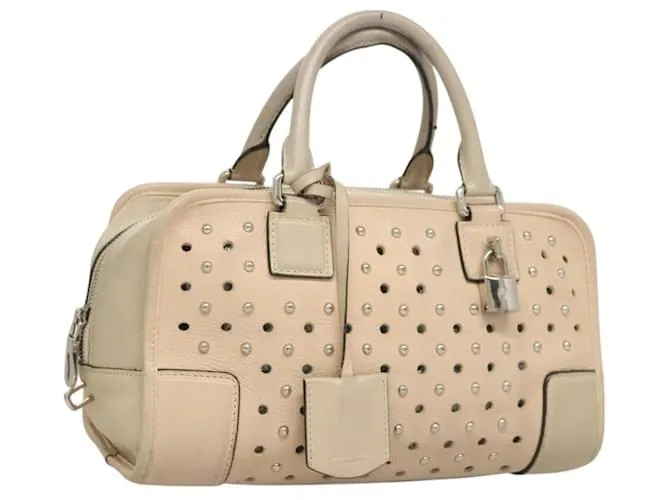 LOEWE Amazona 28 Borsa a mano in pelle rosa argento Auth 131057