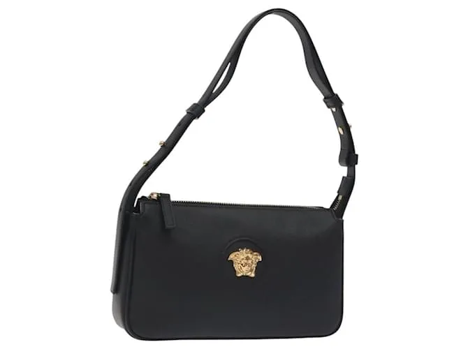 Borsa a spalla in pelle nera e oro Auth 130266 VERSACE Nero D'oro