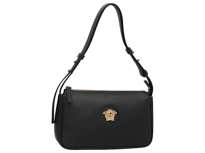 Borsa a spalla in pelle nera e oro Auth 130270 VERSACE Nero D'oro