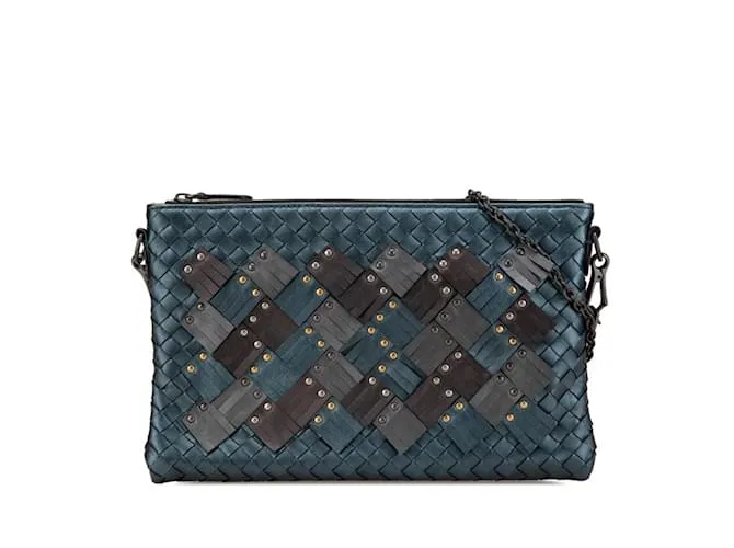 Borsa a spalla con catena borchiata Intrecciato di Bottega Veneta Marrone Blu navy