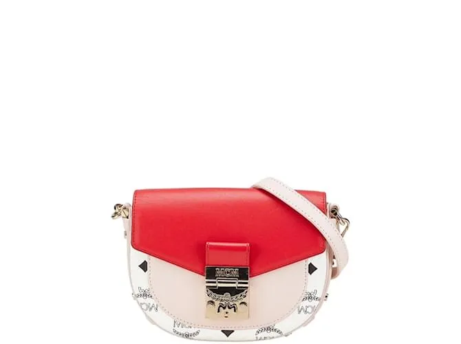 Borsa a tracolla con catena MCM Visetos Edizione Limitata San Valentino Rosa Rosso