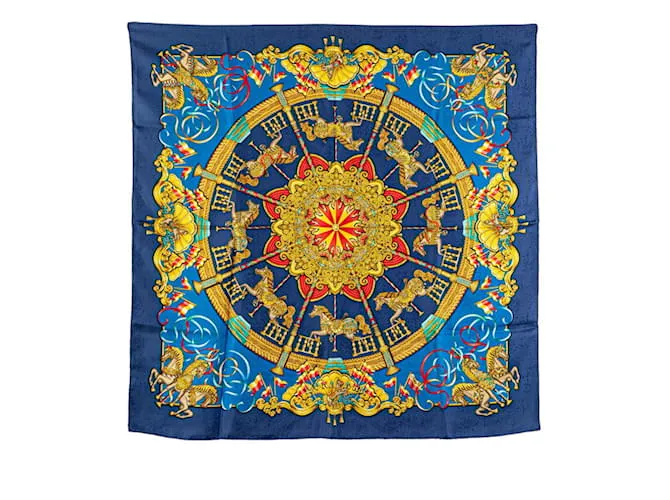 Hermès Sciarpa Hermes Carre 90 LUNA PARK Blu Multicolore D'oro