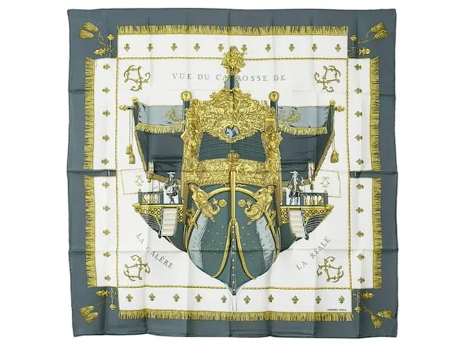 Hermès Foulard Hermes Carre 90 VISTA DEL CARRO DELLA GALERE REALE Marrone Multicolore