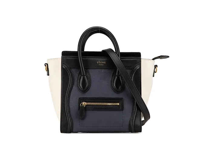 Céline Borsa Celine Luggage Nano Shopper Tricolore Nero Bianco Blu navy