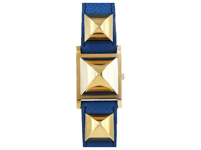 Hermès Orologio da polso al quarzo placcato oro Hermes Medor Blu